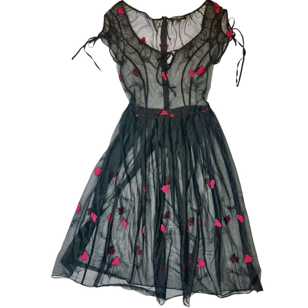 Vintage Betsey Johnson Sheer Dress Embroidered 90s Y2K Whimsygoth Fairy Floral P - Picture 5 of 14